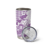 Purple Palaka Hawaiian And Japanese Tumbler Cup Maneki Neko And Sakura Bloom DT05 - Polynesian Pride