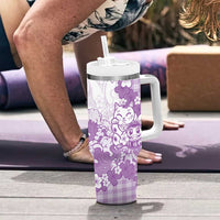 Purple Palaka Hawaiian And Japanese Tumbler With Handle Maneki Neko And Sakura Bloom DT05 - Polynesian Pride