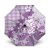 Purple Palaka Hawaiian And Japanese Umbrella Maneki Neko And Sakura Bloom DT05 One Size Folded 11.42 inch Opened Diameter 37.4 inch Purple - Polynesian Pride