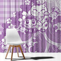 Purple Palaka Hawaiian And Japanese Window Curtain Maneki Neko And Sakura Bloom DT05 - Polynesian Pride
