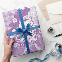 Purple Palaka Hawaiian And Japanese Wrapping Paper Maneki Neko And Sakura Bloom DT05 - Polynesian Pride