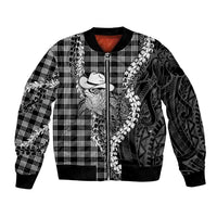 Black Hawaii Palaka Cowboy Turtle Bomber Jacket Hawaiian Paniolo Puakenikeni Maile Lei DT05 Unisex Black - Polynesian Pride