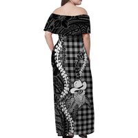Black Hawaii Palaka Cowboy Turtle Family Matching Off Shoulder Maxi Dress and Hawaiian Shirt Hawaiian Paniolo Puakenikeni Maile Lei