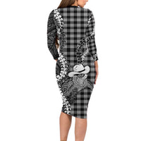 Black Hawaii Palaka Cowboy Turtle Long Sleeve Bodycon Dress Hawaiian Paniolo Puakenikeni Maile Lei