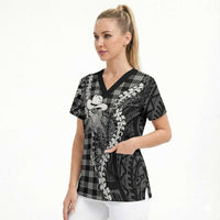 Black Hawaii Palaka Cowboy Turtle Scrub Top Hawaiian Paniolo Puakenikeni Maile Lei DT05 - Polynesian Pride