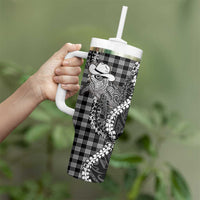 Black Hawaii Palaka Cowboy Turtle Tumbler With Handle Hawaiian Paniolo Puakenikeni Maile Lei