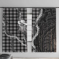 Black Hawaii Palaka Cowboy Turtle Window Curtain Hawaiian Paniolo Puakenikeni Maile Lei DT05 With Hooks Black - Polynesian Pride