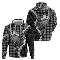 Black Hawaii Palaka Cowboy Turtle Zip Hoodie Hawaiian Paniolo Puakenikeni Maile Lei