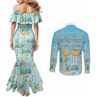 Custom Hawaii Surfing Couples Matching Mermaid Dress and Long Sleeve Button Shirt He'e Nalu DT05 - Polynesian Pride