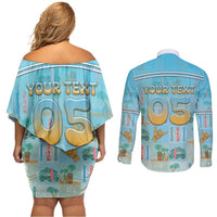 Custom Hawaii Surfing Couples Matching Off Shoulder Short Dress and Long Sleeve Button Shirt He'e Nalu DT05 - Polynesian Pride