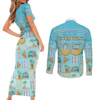 Custom Hawaii Surfing Couples Matching Short Sleeve Bodycon Dress and Long Sleeve Button Shirt He'e Nalu