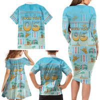 Custom Hawaii Surfing Family Matching Long Sleeve Bodycon Dress and Hawaiian Shirt He'e Nalu