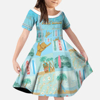 Custom Hawaii Surfing Kid Short Sleeve Dress He'e Nalu DT05 KID Blue - Polynesian Pride