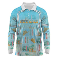 Custom Hawaii Surfing Long Sleeve Polo Shirt He'e Nalu DT05 Blue - Polynesian Pride