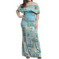 Custom Hawaii Surfing Off Shoulder Maxi Dress He'e Nalu DT05 Women Blue - Polynesian Pride