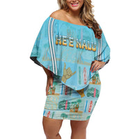 Custom Hawaii Surfing Off Shoulder Short Dress He'e Nalu DT05 Women Blue - Polynesian Pride