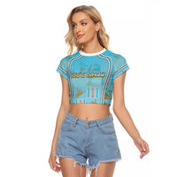 Custom Hawaii Surfing Raglan Cropped T Shirt He'e Nalu DT05 Female Blue - Polynesian Pride