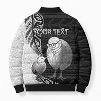 Personalised New Zealand Father's Day Bomber Puffer Jacket Papa Kiwi Bird Tribal Pattern DT05 - Polynesian Pride
