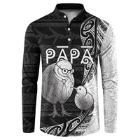 Personalised New Zealand Father's Day Button Sweatshirt Papa Kiwi Bird Tribal Pattern DT05 Black - Polynesian Pride