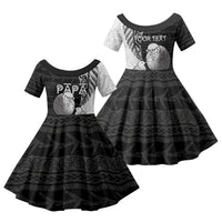 Personalised New Zealand Father's Day Family Matching Summer Maxi Dress and Hawaiian Shirt Papa Kiwi Bird Tribal Pattern DT05 Daughter's Dress Black - Polynesian Pride