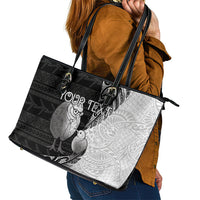Personalised New Zealand Father's Day Leather Tote Bag Papa Kiwi Bird Tribal Pattern DT05 - Polynesian Pride
