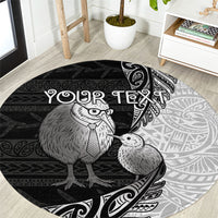 Personalised New Zealand Father's Day Round Carpet Papa Kiwi Bird Tribal Pattern DT05 Black - Polynesian Pride