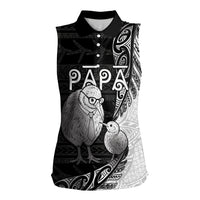 Personalised New Zealand Father's Day Women Sleeveless Polo Shirt Papa Kiwi Bird Tribal Pattern DT05 Female Black - Polynesian Pride