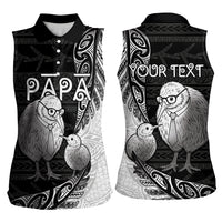 Personalised New Zealand Father's Day Women Sleeveless Polo Shirt Papa Kiwi Bird Tribal Pattern DT05 - Polynesian Pride