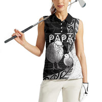 Personalised New Zealand Father's Day Women Sleeveless Polo Shirt Papa Kiwi Bird Tribal Pattern DT05 - Polynesian Pride