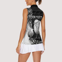 Personalised New Zealand Father's Day Women Sleeveless Polo Shirt Papa Kiwi Bird Tribal Pattern DT05 - Polynesian Pride