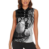 Personalised New Zealand Father's Day Women Sleeveless Polo Shirt Papa Kiwi Bird Tribal Pattern DT05 - Polynesian Pride