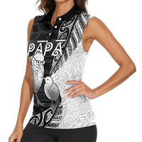 Personalised New Zealand Father's Day Women Sleeveless Polo Shirt Papa Kiwi Bird Tribal Pattern DT05 - Polynesian Pride