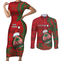 Guam Christmas Couples Matching Short Sleeve Bodycon Dress and Long Sleeve Button Shirt Chamorro Seal Hat Santa Tribal Waves - Polynesian Pride