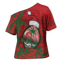 Guam Christmas Cross Shoulder Shirt Chamorro Seal Hat Santa Tribal Waves - Polynesian Pride