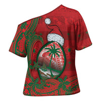 Guam Christmas Cross Shoulder Shirt Chamorro Seal Hat Santa Tribal Waves DT05 - Polynesian Pride