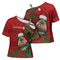 Guam Christmas Cross Shoulder Shirt Chamorro Seal Hat Santa Tribal Waves DT05 - Polynesian Pride