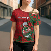 Guam Christmas Cross Shoulder Shirt Chamorro Seal Hat Santa Tribal Waves DT05 - Polynesian Pride
