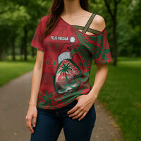 Guam Christmas Cross Shoulder Shirt Chamorro Seal Hat Santa Tribal Waves DT05 - Polynesian Pride