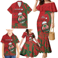 Guam Christmas Family Matching Mermaid Dress and Hawaiian Shirt Chamorro Seal Hat Santa Tribal Waves - Polynesian Pride
