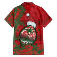 Guam Christmas Family Matching Off The Shoulder Long Sleeve Dress and Hawaiian Shirt Chamorro Seal Hat Santa Tribal Waves - Polynesian Pride