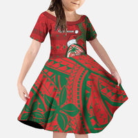 Guam Christmas Family Matching Off Shoulder Maxi Dress and Hawaiian Shirt Chamorro Seal Hat Santa Tribal Waves - Polynesian Pride