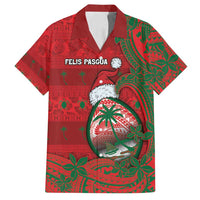 Guam Christmas Family Matching Off Shoulder Maxi Dress and Hawaiian Shirt Chamorro Seal Hat Santa Tribal Waves - Polynesian Pride