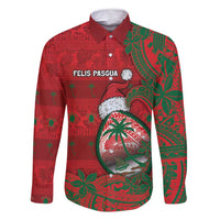 Guam Christmas Family Matching Off Shoulder Maxi Dress and Hawaiian Shirt Chamorro Seal Hat Santa Tribal Waves - Polynesian Pride