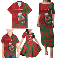 Guam Christmas Family Matching Puletasi and Hawaiian Shirt Chamorro Seal Hat Santa Tribal Waves - Polynesian Pride