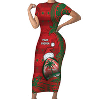 Guam Christmas Family Matching Short Sleeve Bodycon Dress and Hawaiian Shirt Chamorro Seal Hat Santa Tribal Waves - Polynesian Pride