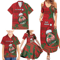 Guam Christmas Family Matching Summer Maxi Dress and Hawaiian Shirt Chamorro Seal Hat Santa Tribal Waves - Polynesian Pride