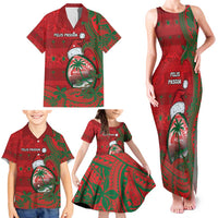 Guam Christmas Family Matching Tank Maxi Dress and Hawaiian Shirt Chamorro Seal Hat Santa Tribal Waves - Polynesian Pride