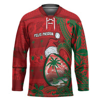Guam Christmas Hockey Jersey Chamorro Seal Hat Santa Tribal Waves DT05 Unisex Red - Polynesian Pride