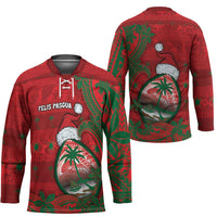 Guam Christmas Hockey Jersey Chamorro Seal Hat Santa Tribal Waves DT05 - Polynesian Pride