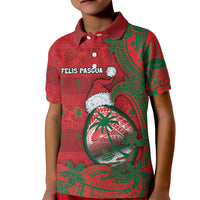 Guam Christmas Kid Polo Shirt Chamorro Seal Hat Santa Tribal Waves DT05 Kid Red - Polynesian Pride
